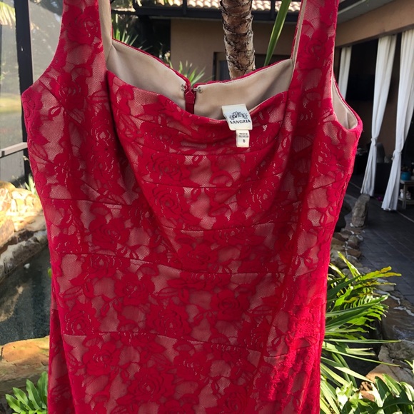 Red lace short Sangria dress - Picture 3 of 3